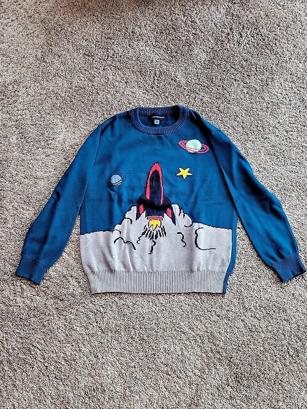 Andy & Evan Space Rocket Intarsia Knit Sweater Boys 8